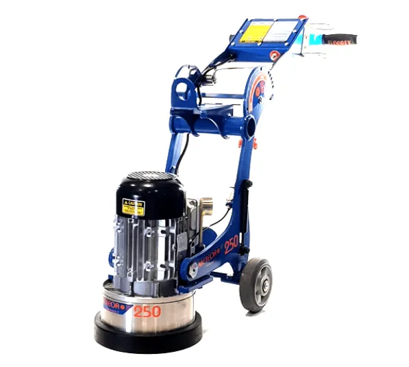 Industrial concrete floor grinder with electric motor and wheeled frame